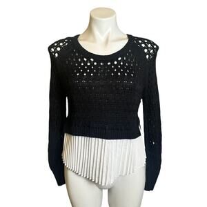 Anthropologie | Women's Maeve Black and White Pleat Bottom Sweater | Size: S